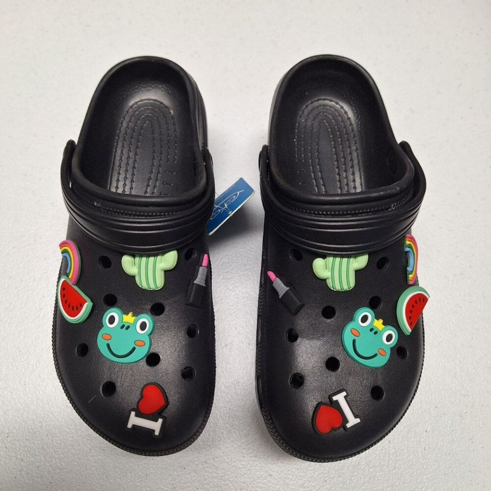 Voko Platform Rubber Clog Charms Embelished Black Basic Womens Size 38 Strap - Picture 6 of 11